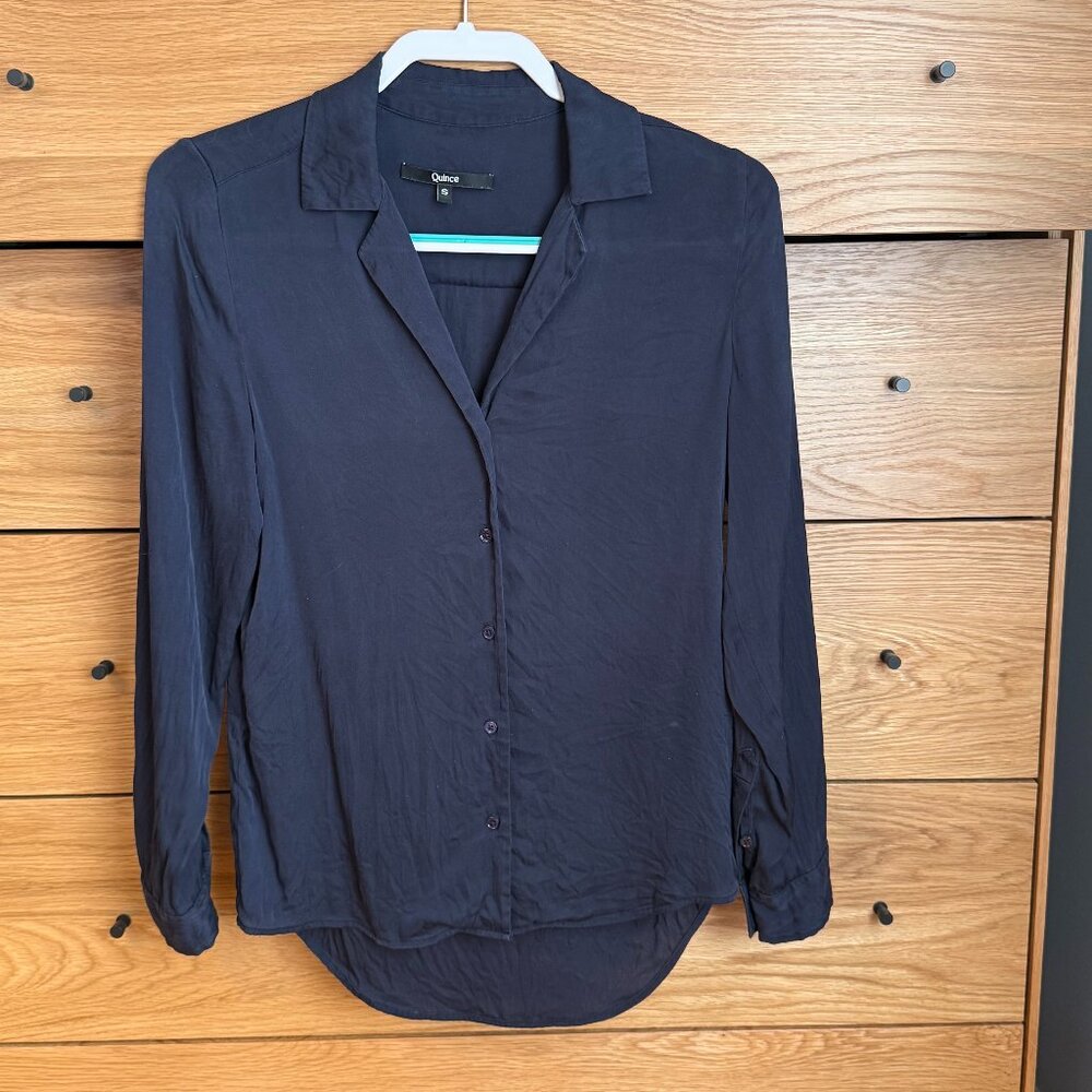 Quince Washable Stretch Silk Notch Collar Blouse S